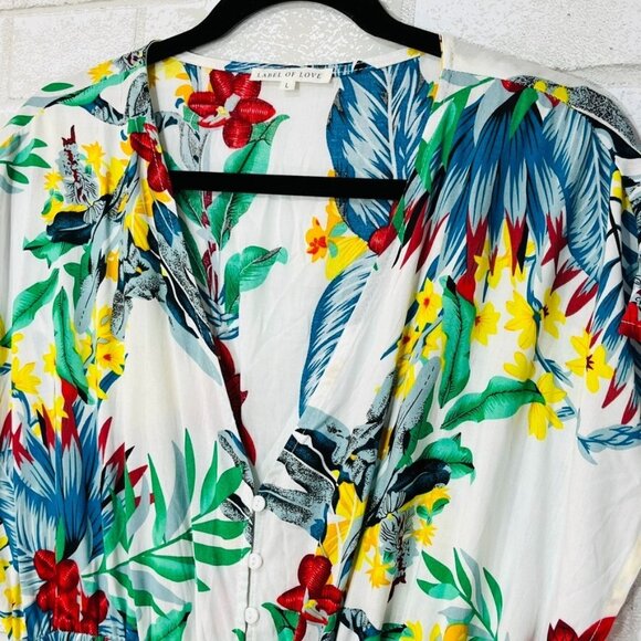 Tropical Rayon Floral Button Midi Dress Size Large Vacation Resort Boho Beachy - Picture 5 of 12